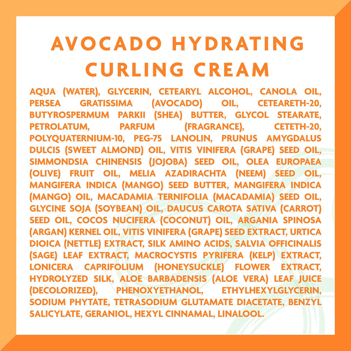 Jar of creamy avocado curl cream, 340 g, cream texture visible