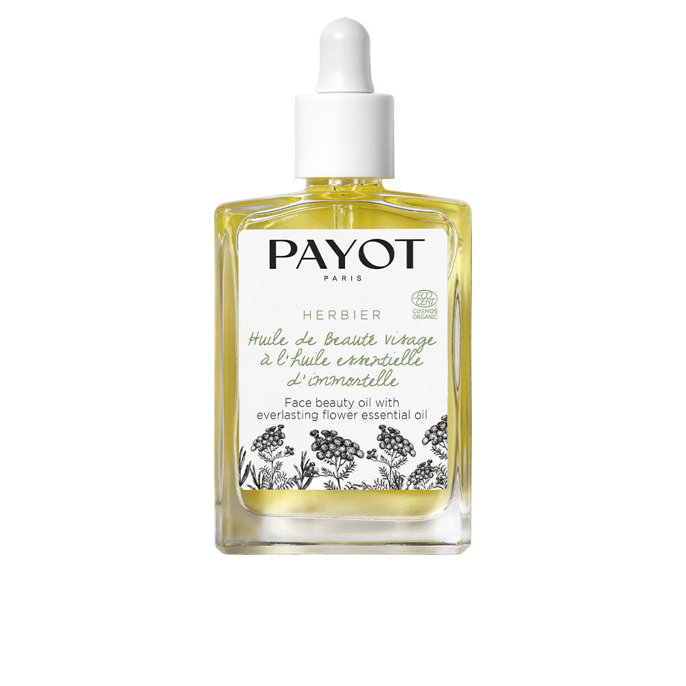 30 ml amber bottle of Immortelle facial oil with dropper, organic ingredients