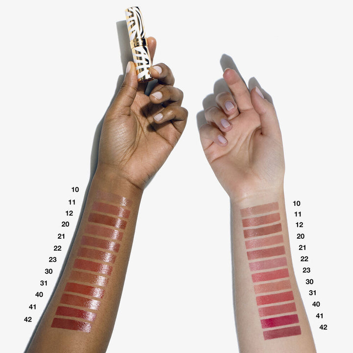 Rechargeable glossy lipstick in white and gold zebra case, shade Sheer Blossom, 3.4 g, Unisex