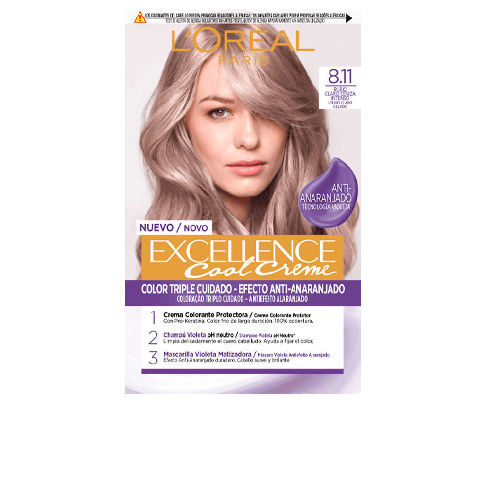Tube of Cool Ash permanent hair colour cream, 192 ml, shade 8 Light Ash Blonde