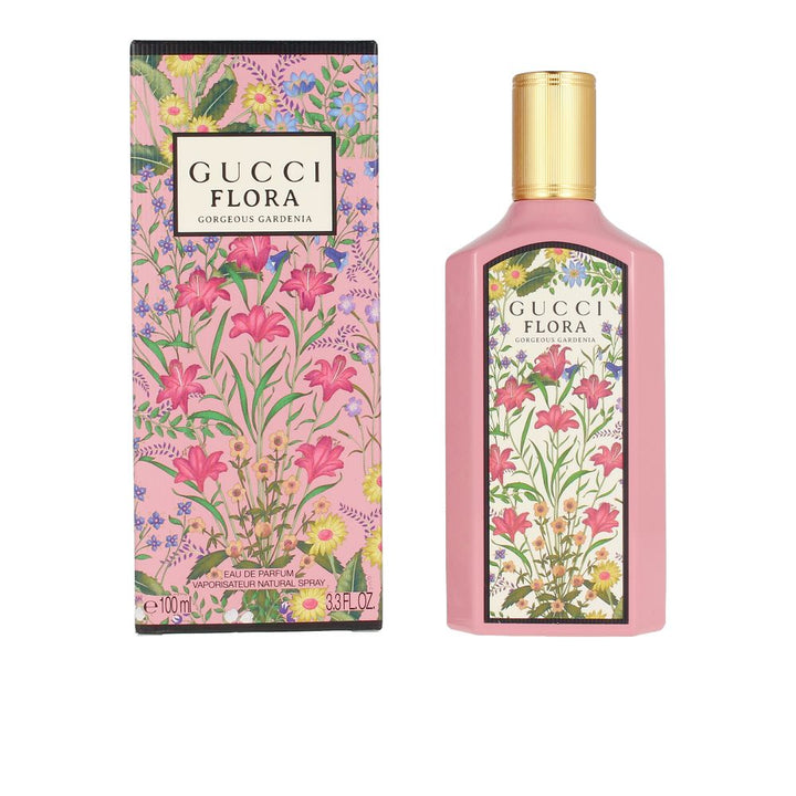 Pink glass perfume bottle with gold cap, floral motif, 100 ml refillable eau de parfum for Women