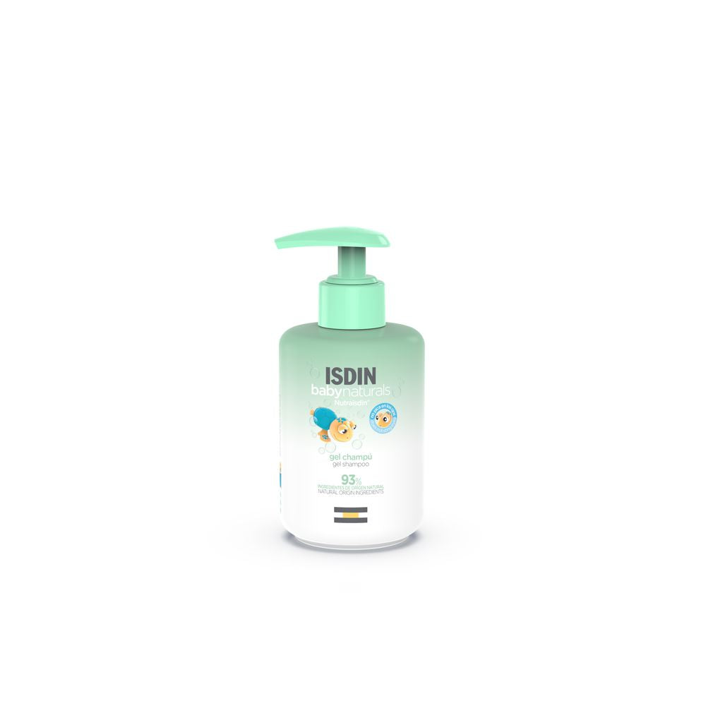 Bottle of ISDIN Baby Naturals gel shampoo for gentle cleansing of newborns and toddlers