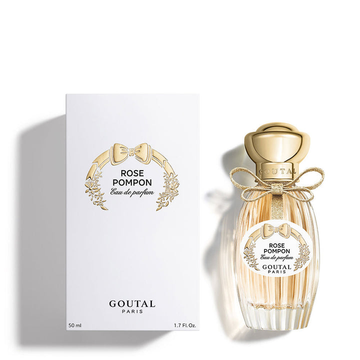 Glass perfume bottle with gilt cap, Rose Pompon Eau de Parfum 100 ml