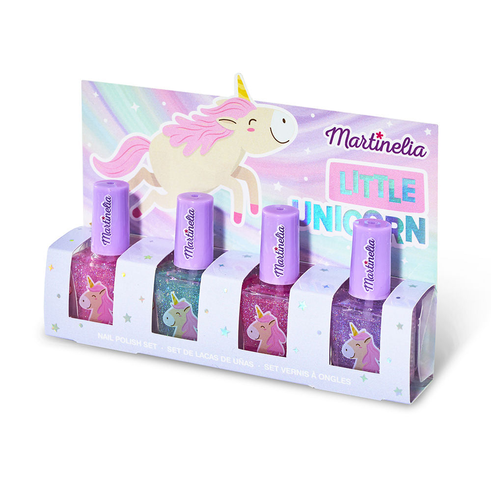 Four mini water-based nail polishes in gloss shades, compact set for children