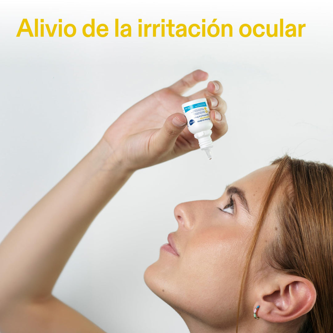 Senti2 Small white and blue plastic eye drop bottle with blue ribbed cap, printed label, and dropper tip