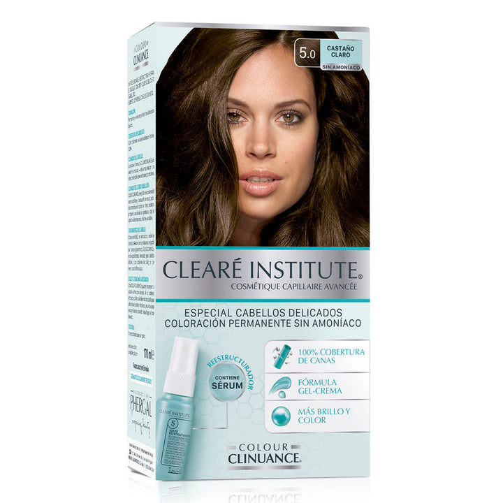 Tube of ammonia-free light chestnut hair colour with developer and care products
