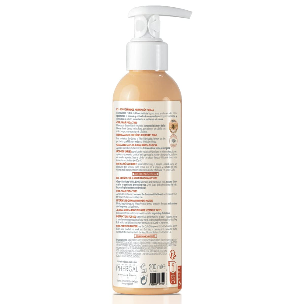 200 ml hydrating curly hair booster bottle; lightweight cream texture