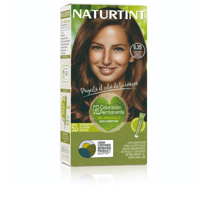 Tube and developer bottle with quinoa care mask, cinnamon brown hair swatch