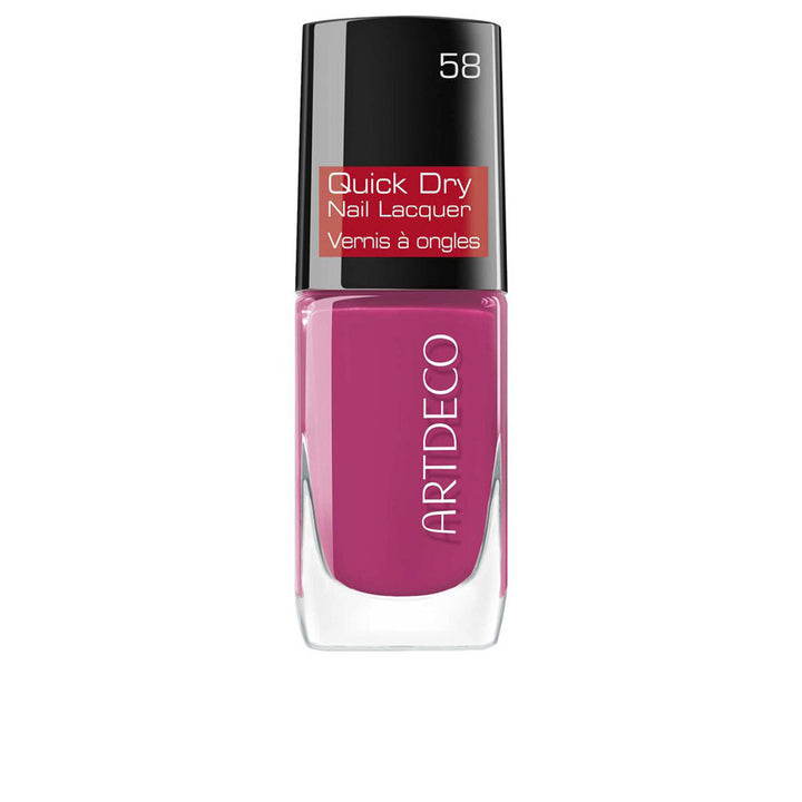 Small 10 ml bottle of orchid‑pink quick‑dry nail polish, glossy finish