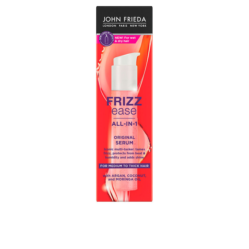 Small clear serum bottle with golden liquid, 50 ml, anti‑frizz treatment
