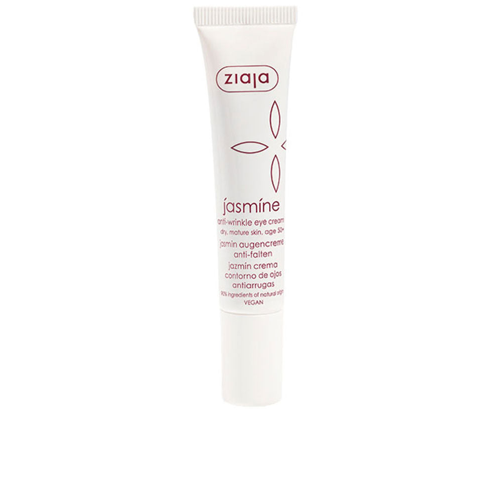 15 ml tube of jasmine-scented eye cream for mature skin in soft white packaging