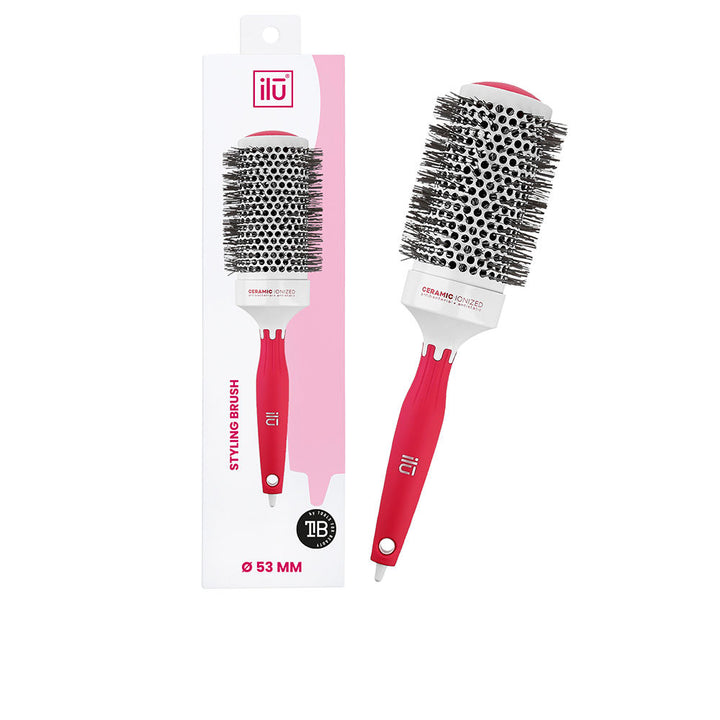Round 53 mm ceramic vent brush with ergonomic black handle and ionised bristles