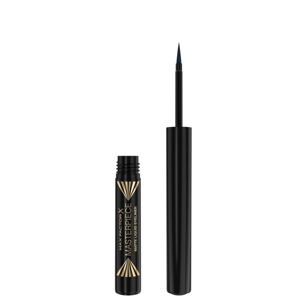 Slim navy matte liquid eyeliner with fine applicator, 1.7 ml bottle