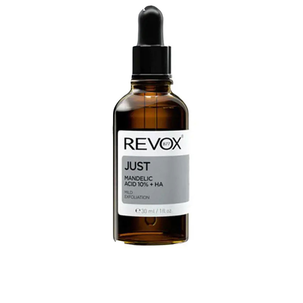 30 ml amber serum bottle labelled Mandelic Acid 10% with hyaluronic acid for Women