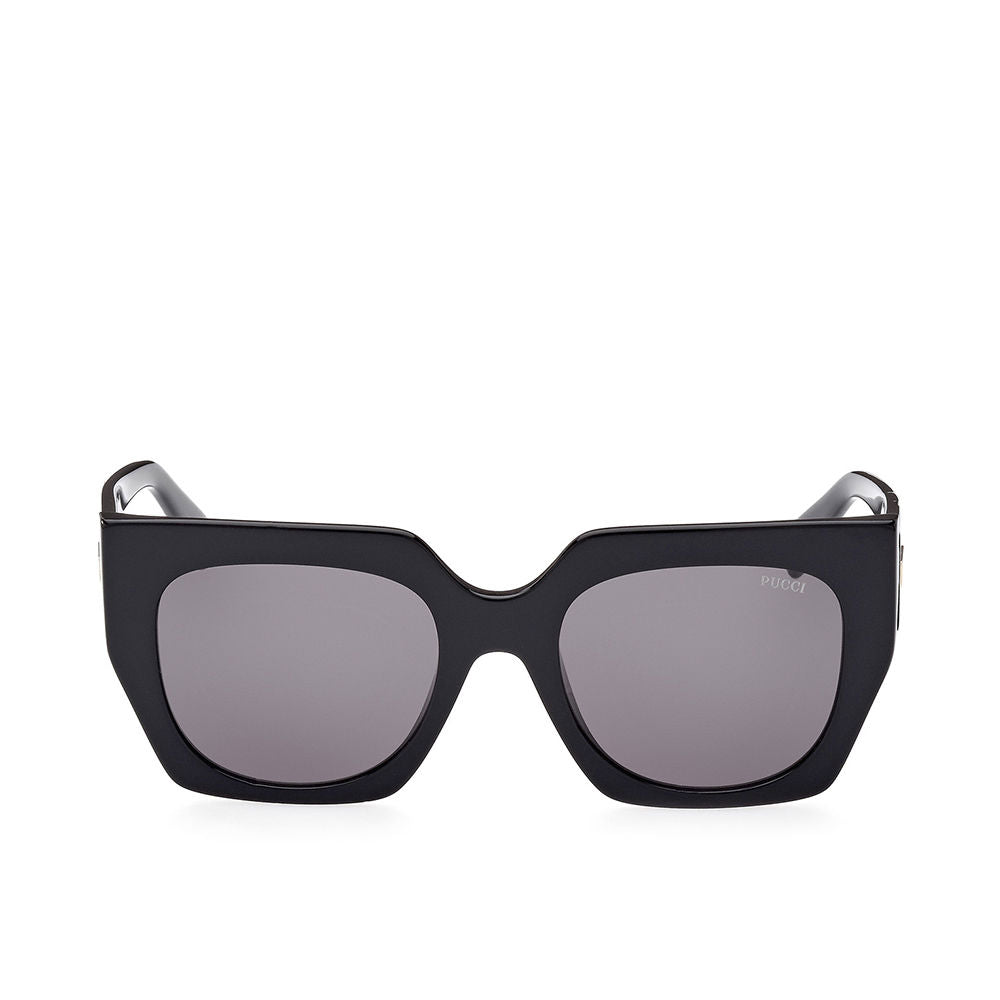 Emilio Pucci Glossy black oversized butterfly sunglasses in plastic with thick square frame and dark lenses