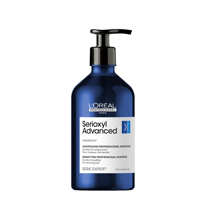 500 ml bottle of purifying scalp shampoo, clear gel, density-focused