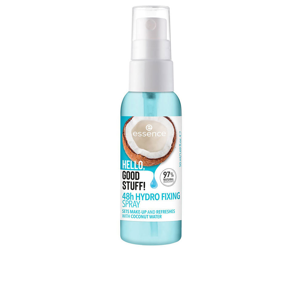 50 ml clear setting spray bottle with coconut hydration label, fine mist