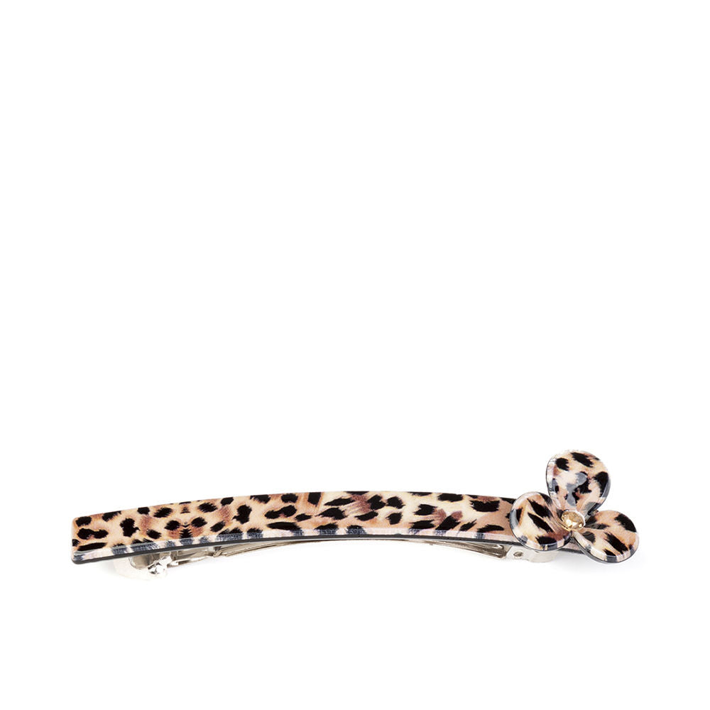 Small 8 cm INCA baby hair clip with brown animal print, flower and zirconia detail