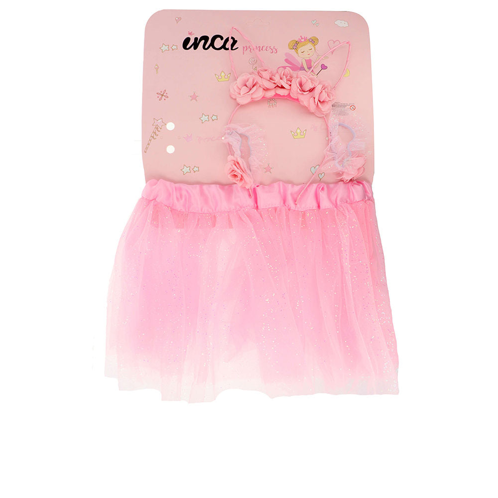 Child-sized layered pink tutu with elastic waist and floral bunny headband, 24–36 months