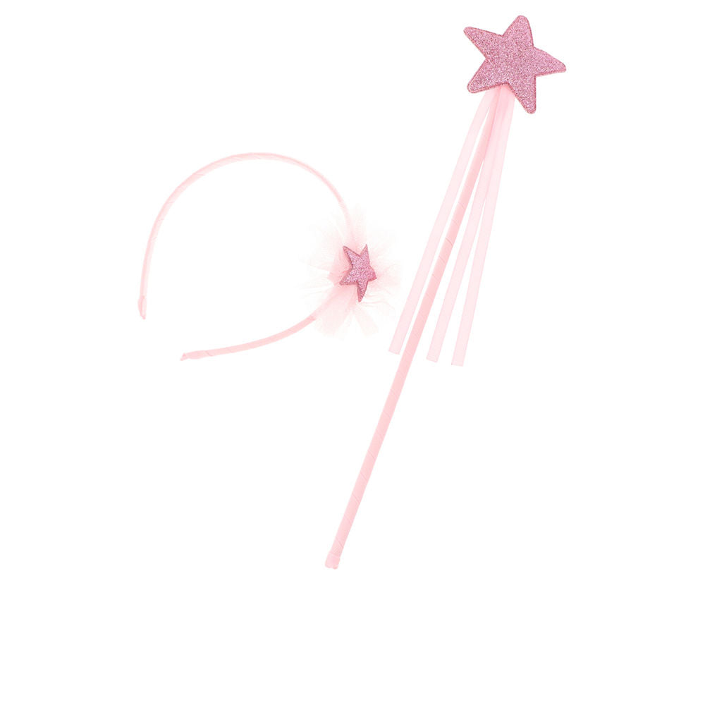 Inca Delicate pink headband and matching wand with tulle, ribbon streamers, and glitter star
