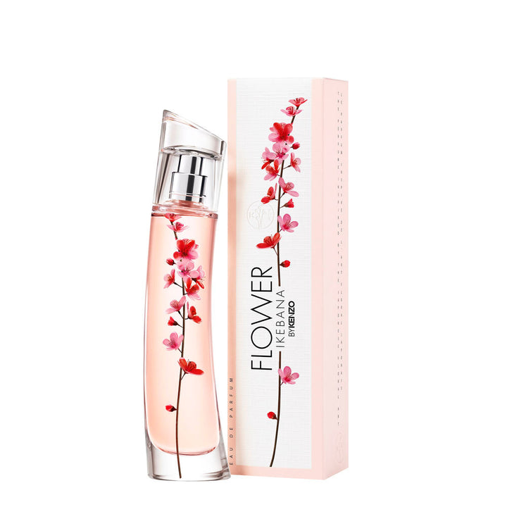 40 ml glass perfume bottle with sakura motif and recyclable crystal cap, floral-woody scent