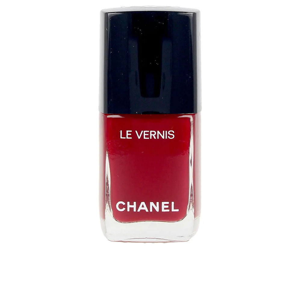 Crimson cream nail polish bottle, 13 ml, precision brush shown
