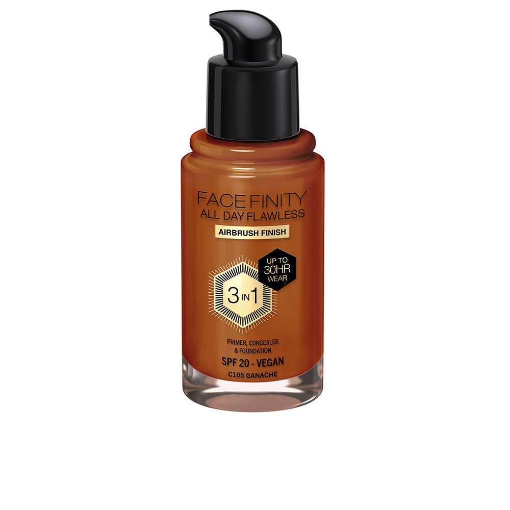 30 ml bottle of 3‑in‑1 matte foundation in shade C105 Ganache, pump dispenser