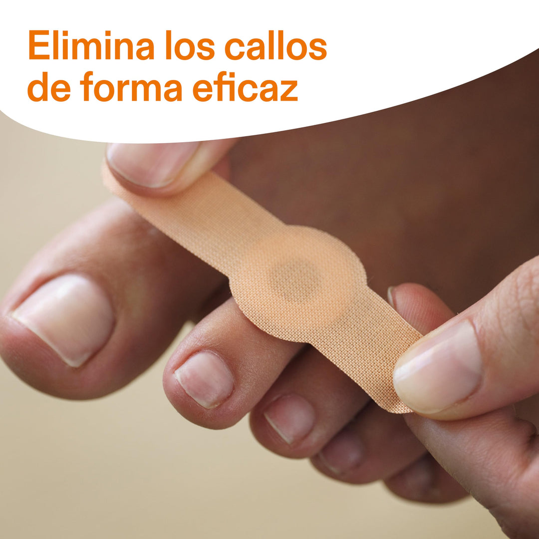Senti2 rectangular white, orange, and blue box of corn removal pads showing foot illustration, drop icon, multilingual text, and top cut-out handle.