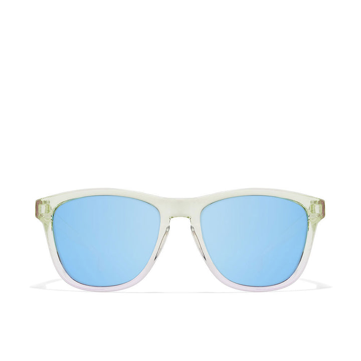 Unisex square sunglasses with gradient mint green to pink lenses, polycarbonate frame