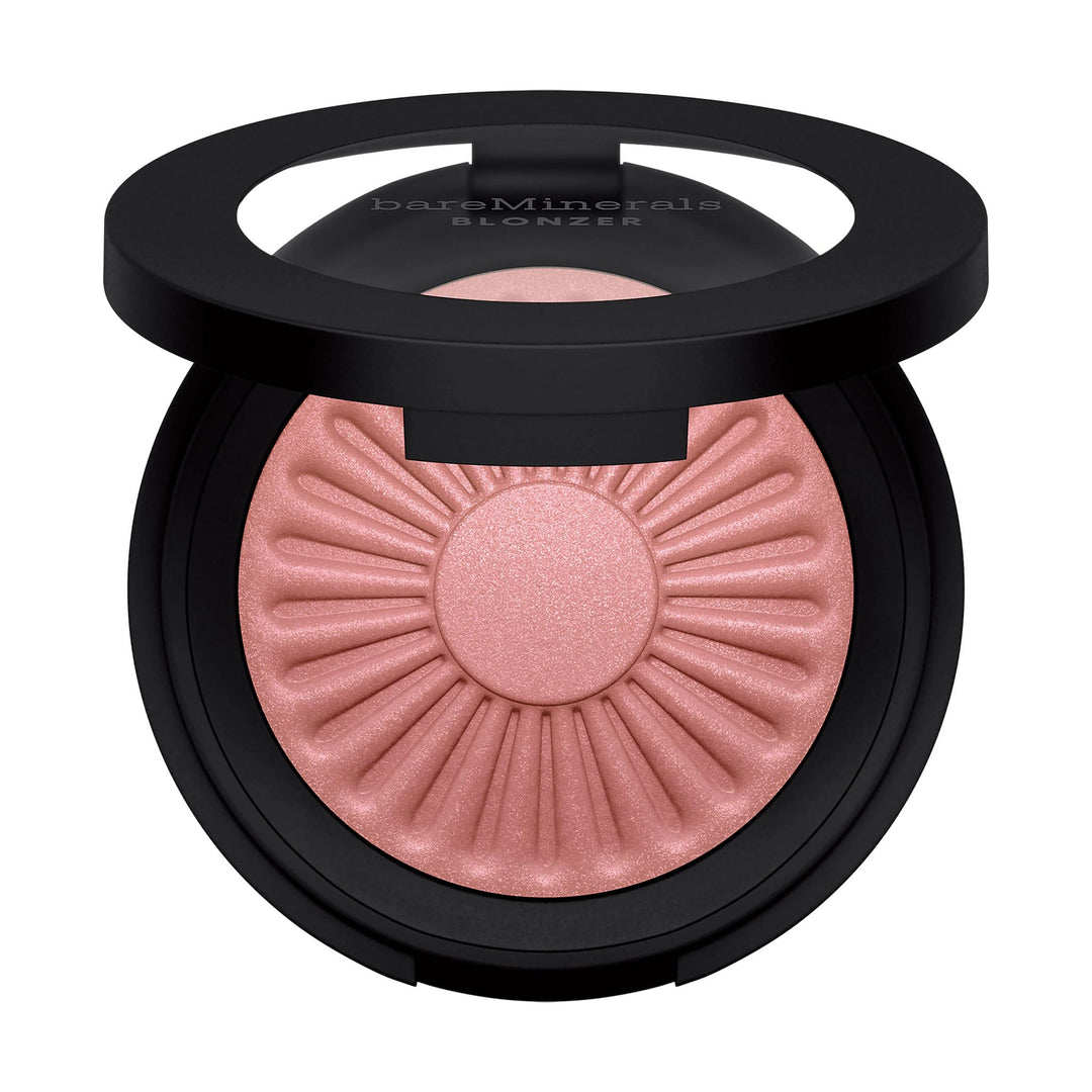 Compact 3.8 g rosy-mauve blonzer with subtle pearl sheen, pressed powder pan.