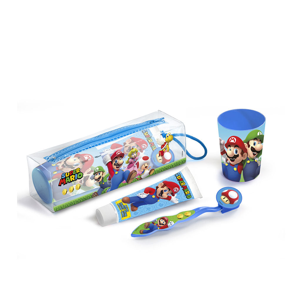 Cartoon Child-sized Super Mario dental set with toothbrush and case, soft bristles and colorful character prints
