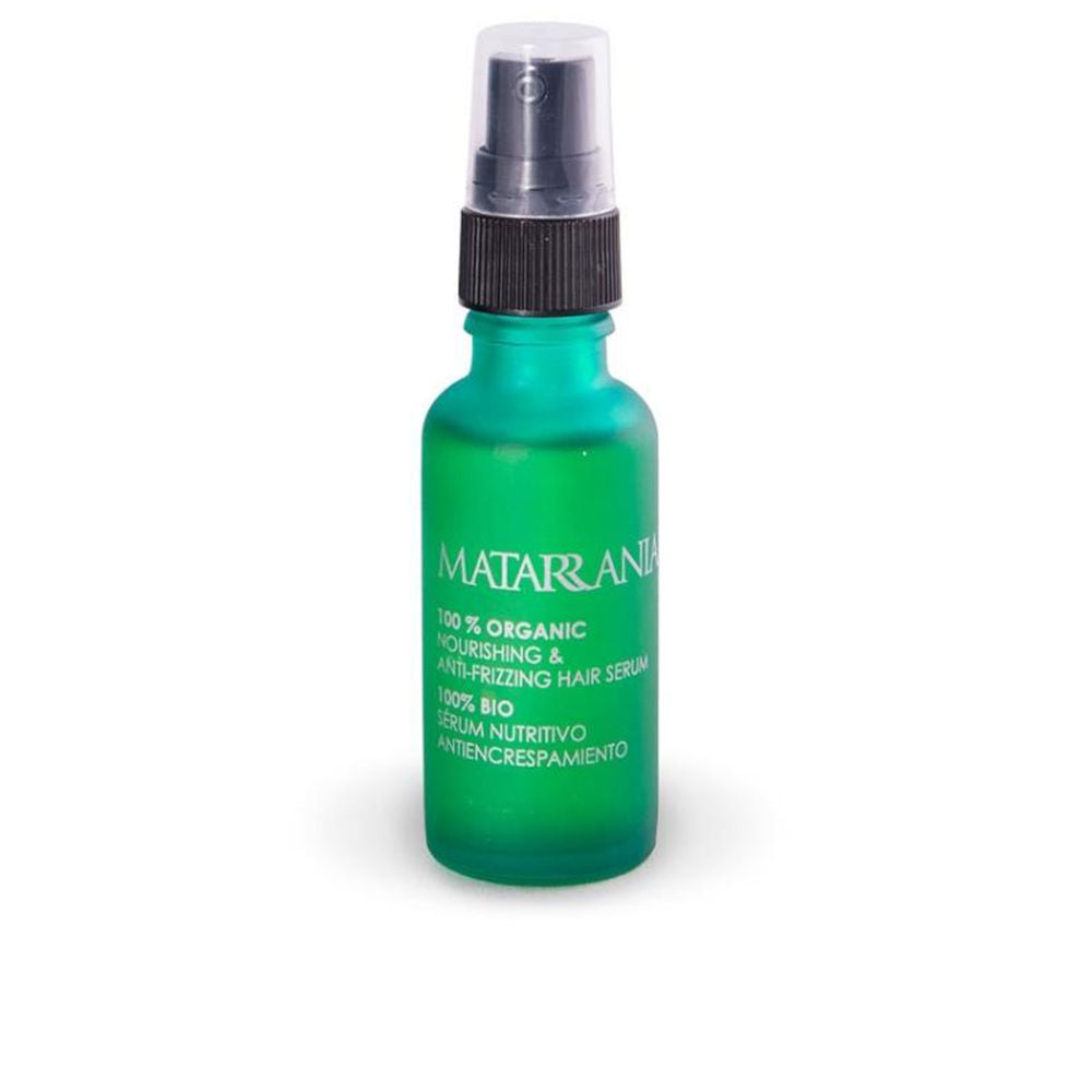 30 ml amber bottle of rosemary-scented organic hair serum with pump
