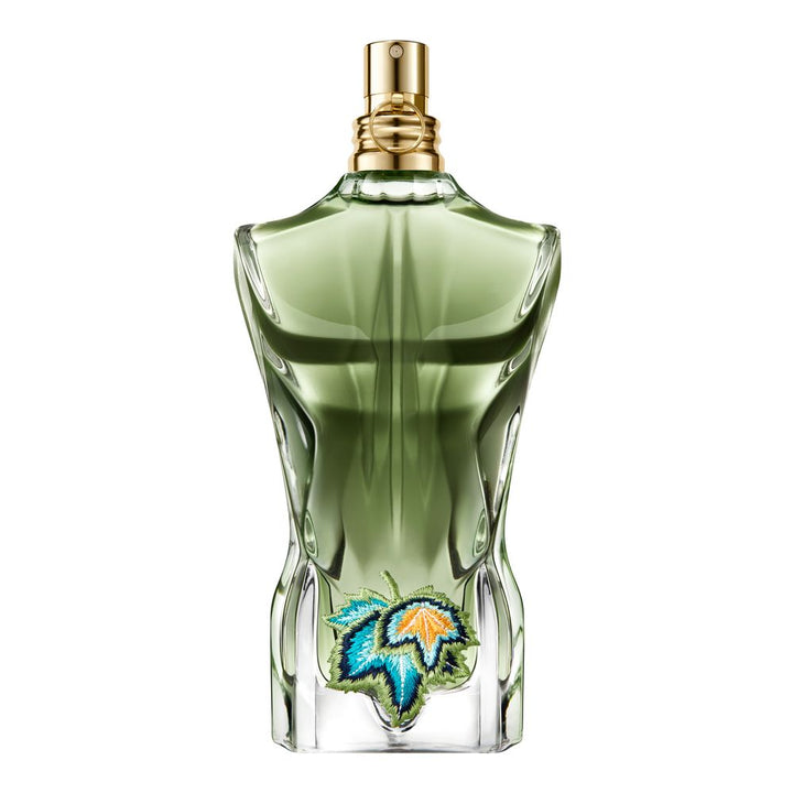 Deep-green glass fragrance bottle with embossed leaf, 125 ml eau de toilette for Man