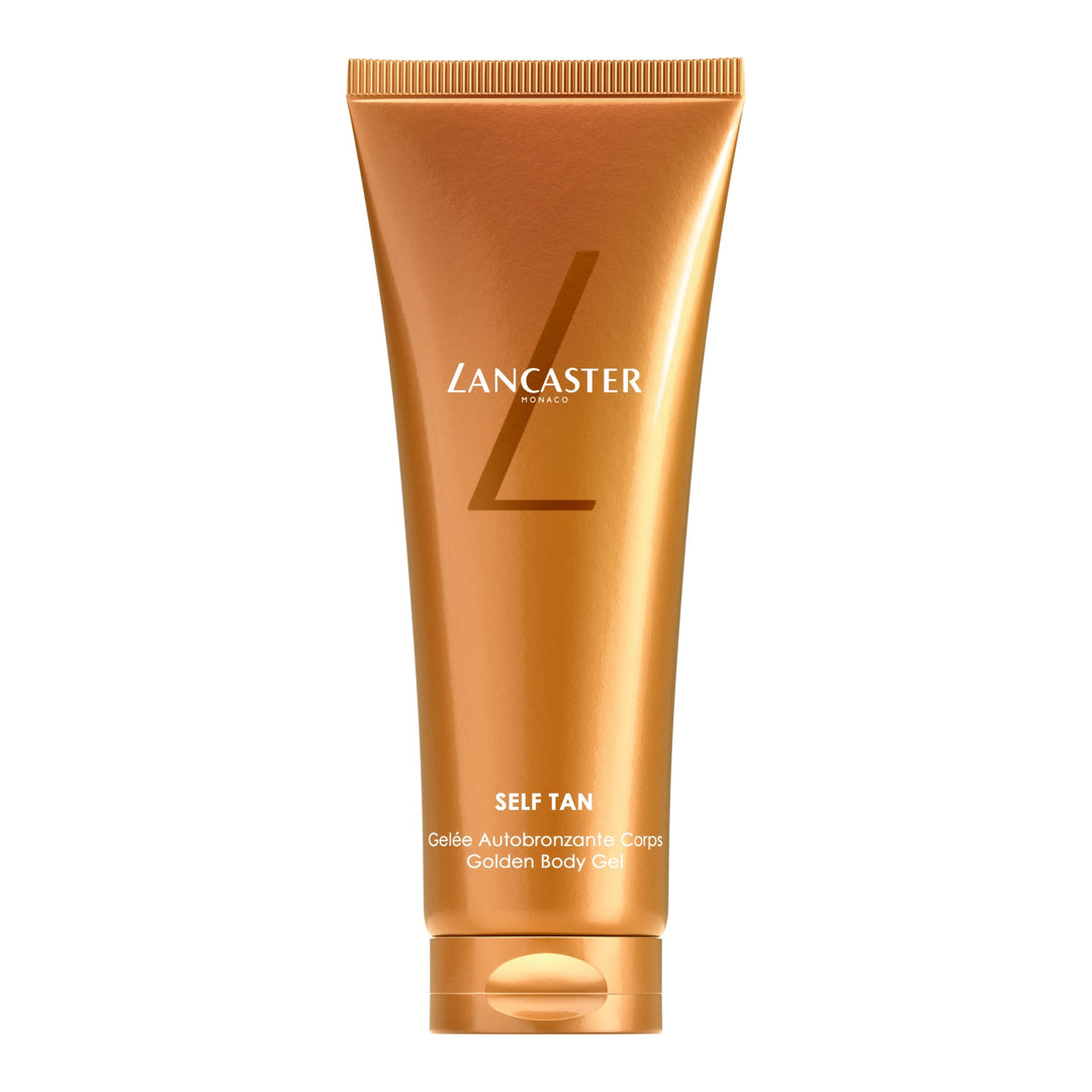 Lancaster tinted lightweight self-tanning body gel in clear gel texture creating an even natural glow