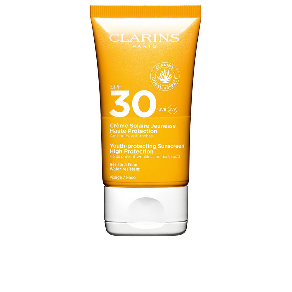 Clarins Solar Dry Touch Face Cream SPF 30 tube, lightweight matte sunscreen for face