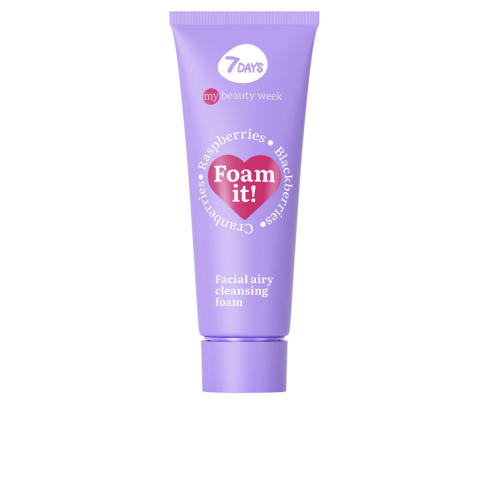 7days Modern purple plastic tube with flip-top cap, minimalistic facial cleansing foam packaging