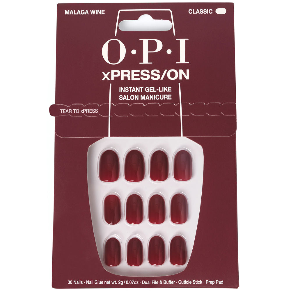 Set of 30 Malagan wine press‑on nails with glue, buffer and prep wipe