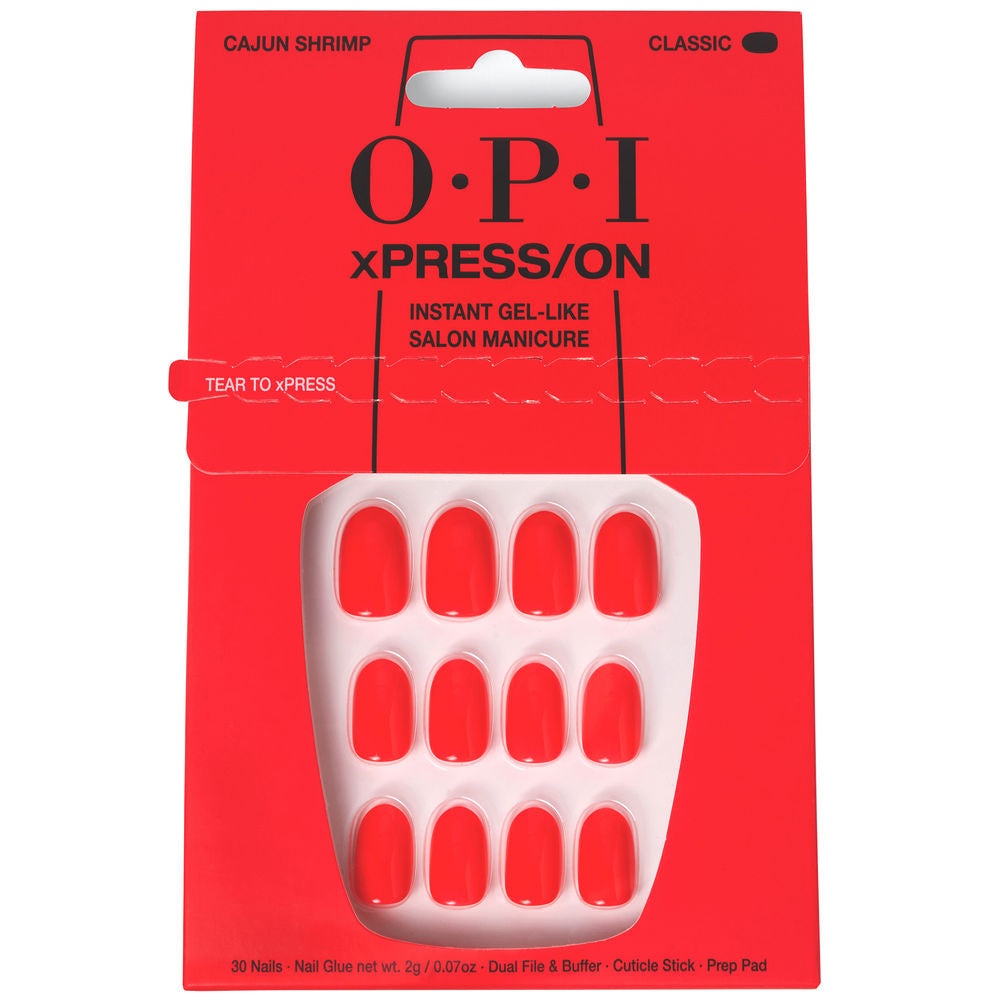 Cajun Shrimp glossy gel-effect press-on nails, 30-piece kit with adhesive and tools