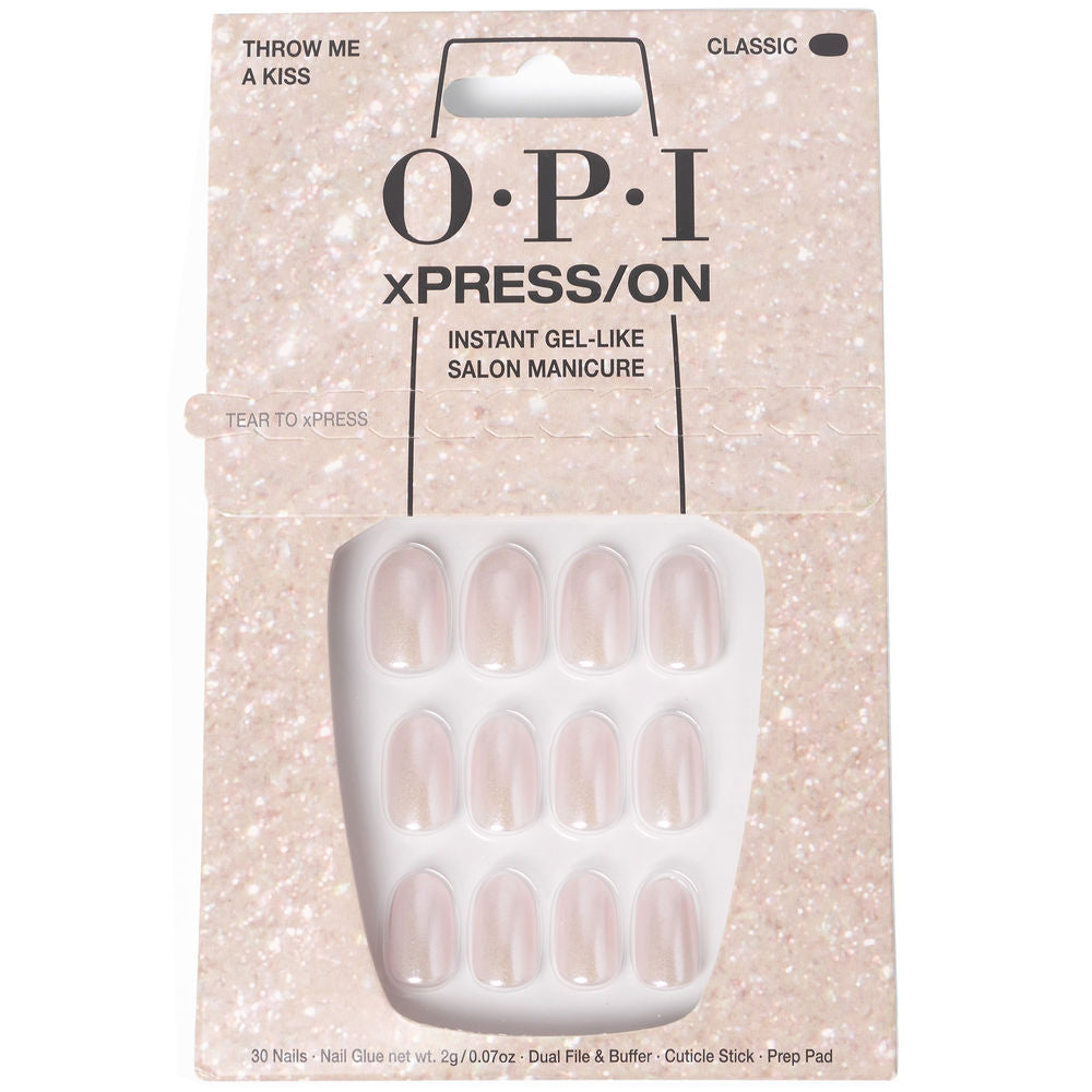 Boxed set of 30 gel‑finish press‑on nails with adhesive and tools