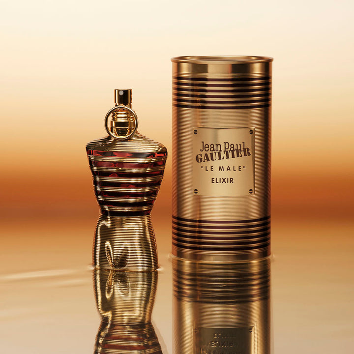 Gold torso-shaped perfume bottle, 200 ml, amber woody parfum for Man