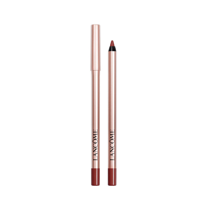 Slim matte waterproof lip liner pencil, creamy brown shade, precise tip