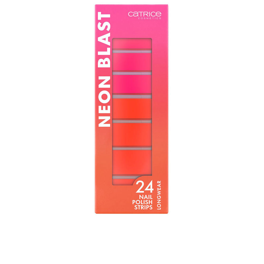 Pack of 24 neon pink and yellow self‑adhesive nail strips, eight sizes