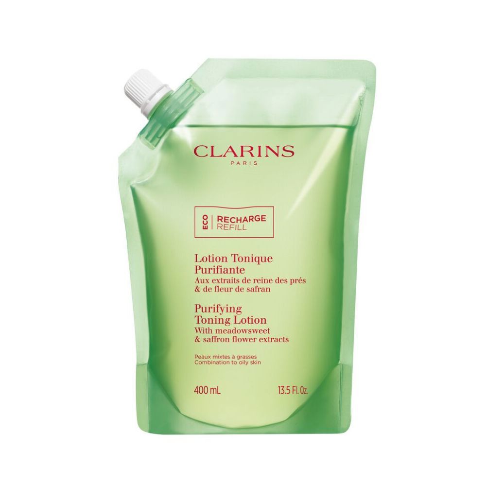 Clarins purifying tonic lotion bottle for oily and combination skin, refillable option