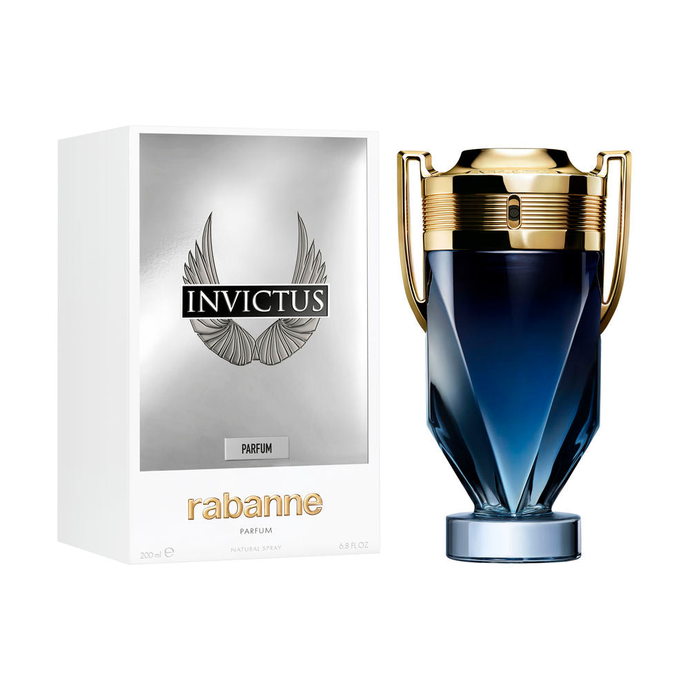 200 ml V-shaped flacon with gold cap — aquatic woody parfum for Man