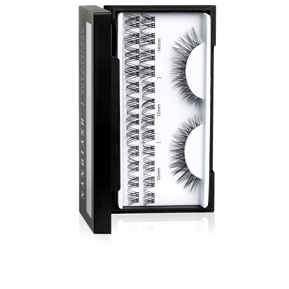 Nanolash Black and white cluster false eyelashes in mixed lengths (10mm, 12mm, 14mm) with applicator