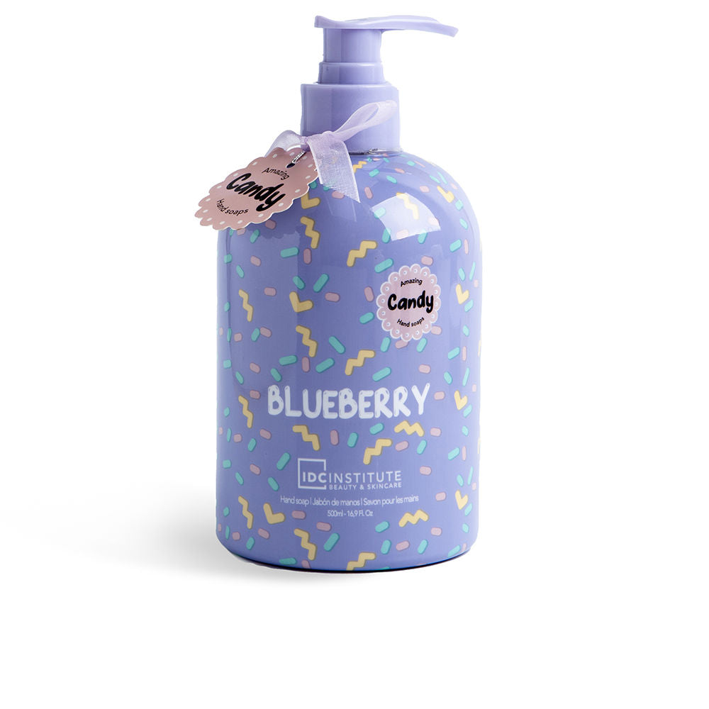 Bottle of IDC Institute Candy blueberry liquid hand soap with pump dispenser