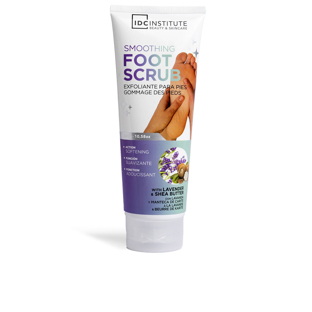 IDC Institute White plastic tube with flip-top cap, lavender and shea illustrations, hands-holding-foot image