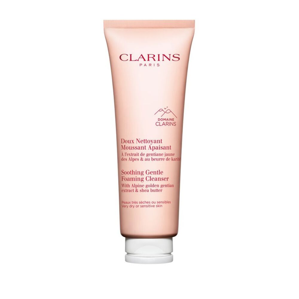 Tube of Clarins foaming cleanser with creamy-to-foam texture and botanical extracts