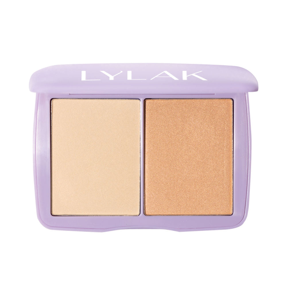 Compact duo highlighter in peach-gold shades with mirror, 16 g
