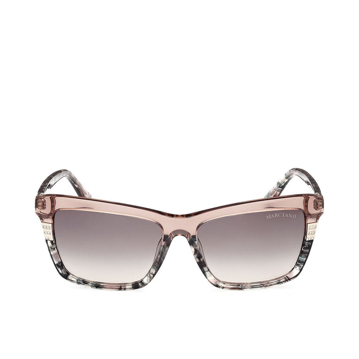 Rectangular translucent brown acetate sunglasses, 57 mm lenses, 16 mm bridge, 140 mm temples